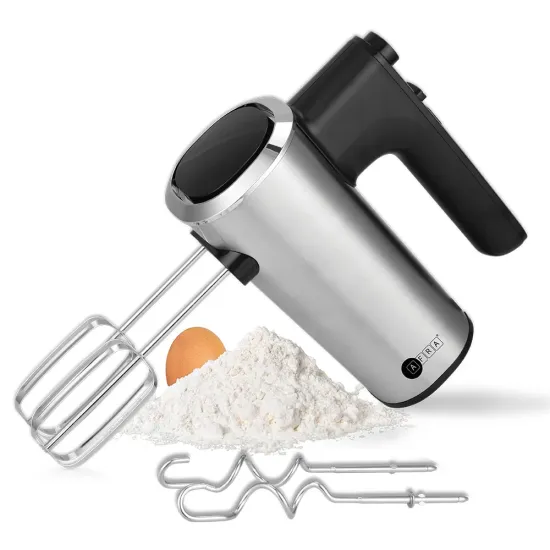 AFRA Hand Mixer, Stainless Steel, 5 Speed, Turbo Setting, Steel Beaters, Dough Hooks, G-Mark, ESMA, RoHS, CB, AF-1406HMXSS, 2 years warranty.