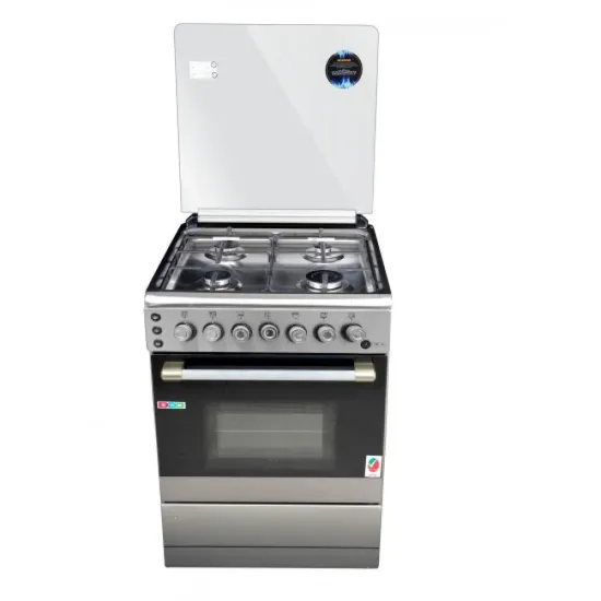 AFRA Japan 60X60cm Free Standing Gas Oven, Stainless Steel, 4 Gas Burners, Mechanical Timer, Large Capacity Oven, Glass Top Lid, Rotisserie, G-MARK, ESMA, ROHS, and CB Certified, 2 Years Warranty.