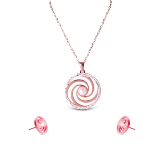 AFRA RADIAL ROSEGOLD STAINLESS STEEL SET -NECKLACE+EARRINGS