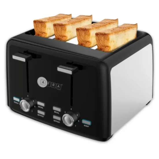 AFRA Japan Electric Breakfast Toaster, 1600W, 4 Slots, Removable Crumb Tray, Matte Black Finish, Browning, Reheat, Defrost, G-Mark, ESMA, RoHS, CB, 2 years warranty