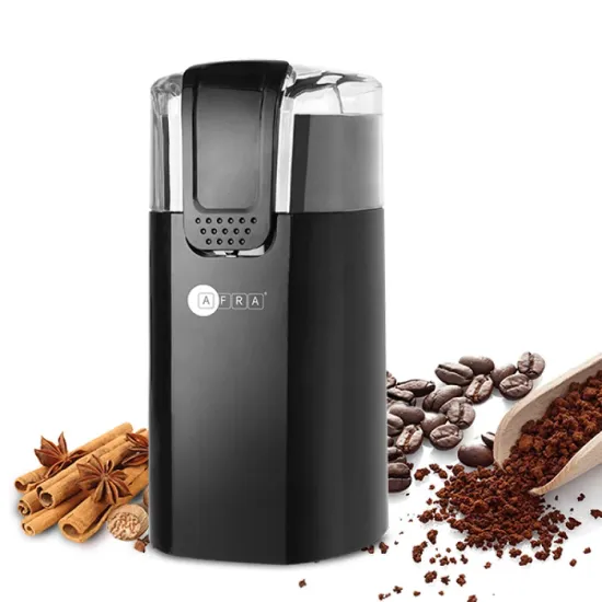 AFRA Japan Coffee Grinder, 150W, Black, 60g Capacity, Adjustable, Black Finish, Transparent Cover, GMARK, ESMA, RoHS, And CB, With 2 Years Warranty