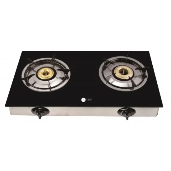 AFRA Two Burner Gas Stove, Compact Design, Ceramic Ignition, Tempered Glass Top, Easy-To-Clean, Stainless Steel Housing, G-MARK, ESMA, ROHS, and CB Certified, AF-0002GSBK 2 years warranty