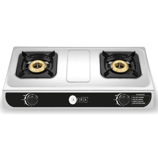 AFRA Two Burner Gas Stove, Two Burners, Battery Powered Ignition, Stainless Steel, Double Injection, G-MARK, ESMA, ROHS, and CB Certified, AF-0002GSSS, 2 years warranty