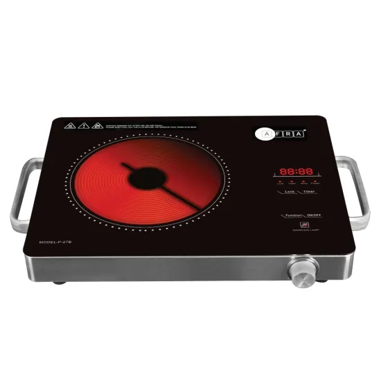 AFRA Infrared Cooker (Single), 2000W, Digital Display, BBQ, Stir-Fry, Hot Pot Settings, Lightweight Design, Portable, Child Lock, Crystal Plate, AF-2000BICBK, 2-Year Warranty