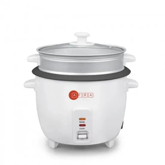 Afra Rice Cooker, 1.0 Litre Capacity, Non-stick Inner Pot, Glass Lid, Aluminium Heating Plate, Keep-warm Function, G-mark, ESMA, ROHS, And CB Certified, AF-1040RCWT, 2 Years Warranty