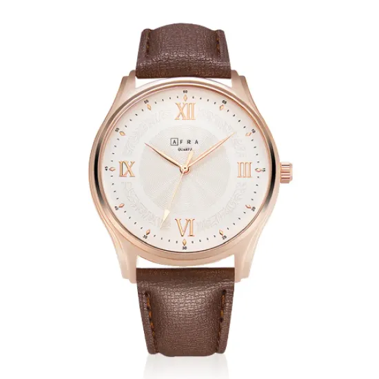 AFRA Maximus Gentleman’s Watch, Japanese Design, Rose Gold Case, Leather Strap, Water Resistant 30m