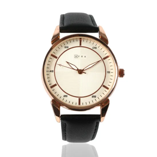 AFRA Conrad Gentleman’s Watch, Japanese Design, Rose Gold Metal Alloy Case, Leather Strap, Water Resistant 30m