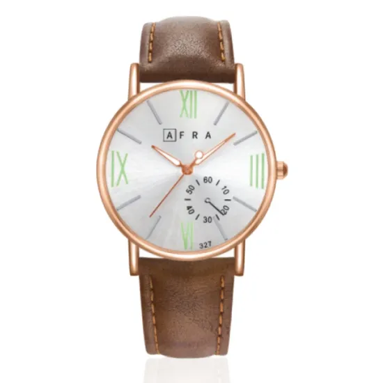 AFRA Triton Gentleman’s Watch, Japanese Design, Rose Gold Metal Alloy Case, Leather Strap, Water Resistant 30m