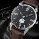 AFRA Moment Gentleman’s Watch, Japanese Design, Silver Metal Case, Black Dial, Brown Leather Strap, Water Resistant 30m