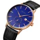 AFRA Radius Gentleman’s Watch, Lightweight Rose Gold Metal Case, Black Leather Strap, Blue Dial, Water Resistant 30m