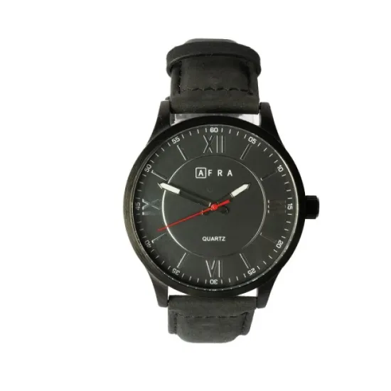 AFRA RETRONIC GENTS WATCH BLACK CASE BLACK DIAL BLACK LEATHER