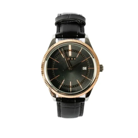 AFRA ELEMENTAL GENTS WATCH ROSE GOLD CASE BLACK DIAL BLACK LEATHER