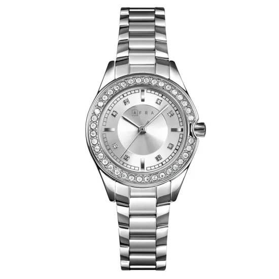 AFRA Celeste Lady’s Watch, Silver Metal Alloy Case, Silver Dial, Silver Bracelet Strap, Water Resistant 30m