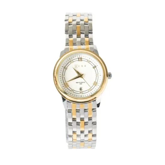 AFRA RADIANT LADIES WATCH SILVER/GOLD CASE WHITE DIAL SILVER/GOLD BRACELET