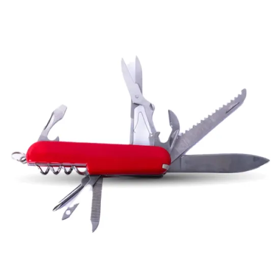 AFRA Japan Multifunction Knife, Stainless Steel, Red, 9 in 1 Knife, Corkscrew, Bottle Opener, Can Opener, Screwdriver, Scissor, File, Small Saw, Thread/Wire Tool, With Keyring, Compact Folding